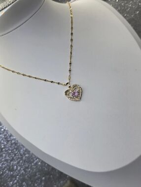 18K Gold Plated Titanium Pink Diamond Choker Pendant Double Heart Necklace